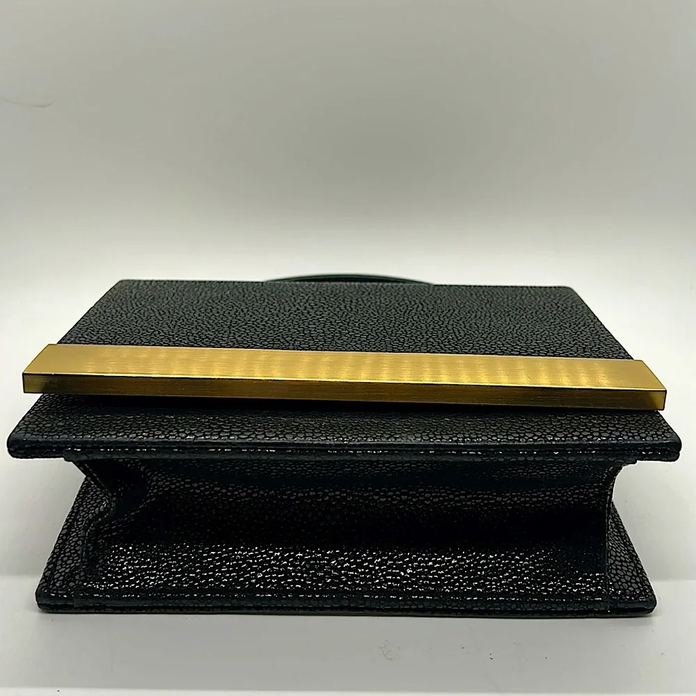 Brian Atwood Gorgeous Vintage Black Leather Evening Clutch Purse Bag ❤️❤️ - Picture 5 of 11